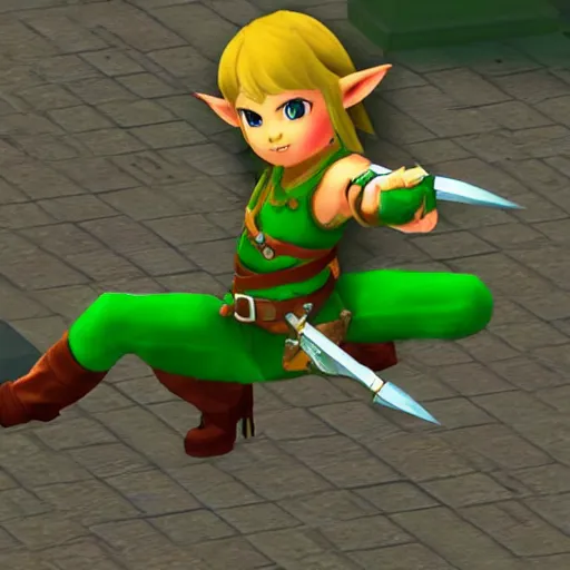 Image similar to linkle doing the splits, ingame screenshot from zelda