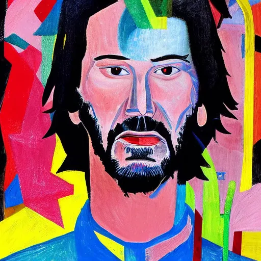 Image similar to portrait of keanu reeves in the style of roberto matta