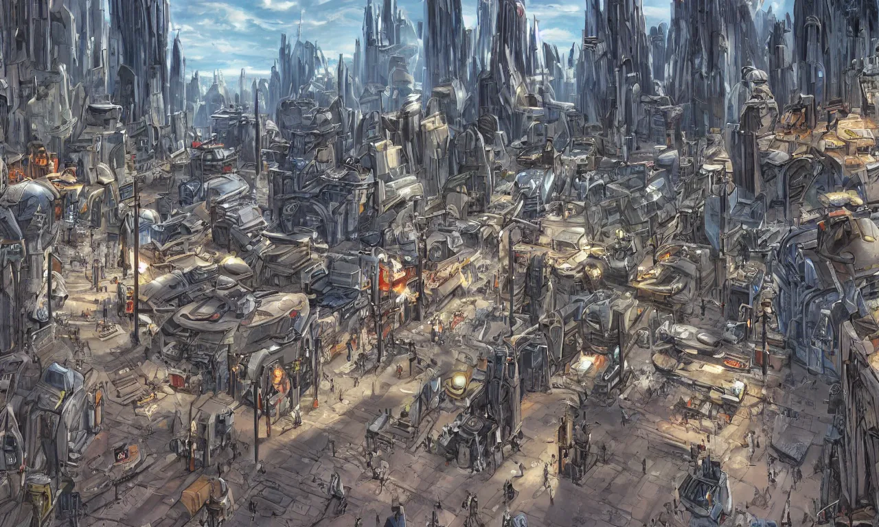 Image similar to street level scene of star wars city, by greg rutowski, stunning atmosphere