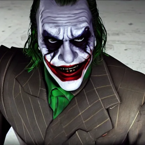 Image similar to cinematic shot of the joker wearing a half - life 2 hev suit, 8 k, very detailed, very intricate,