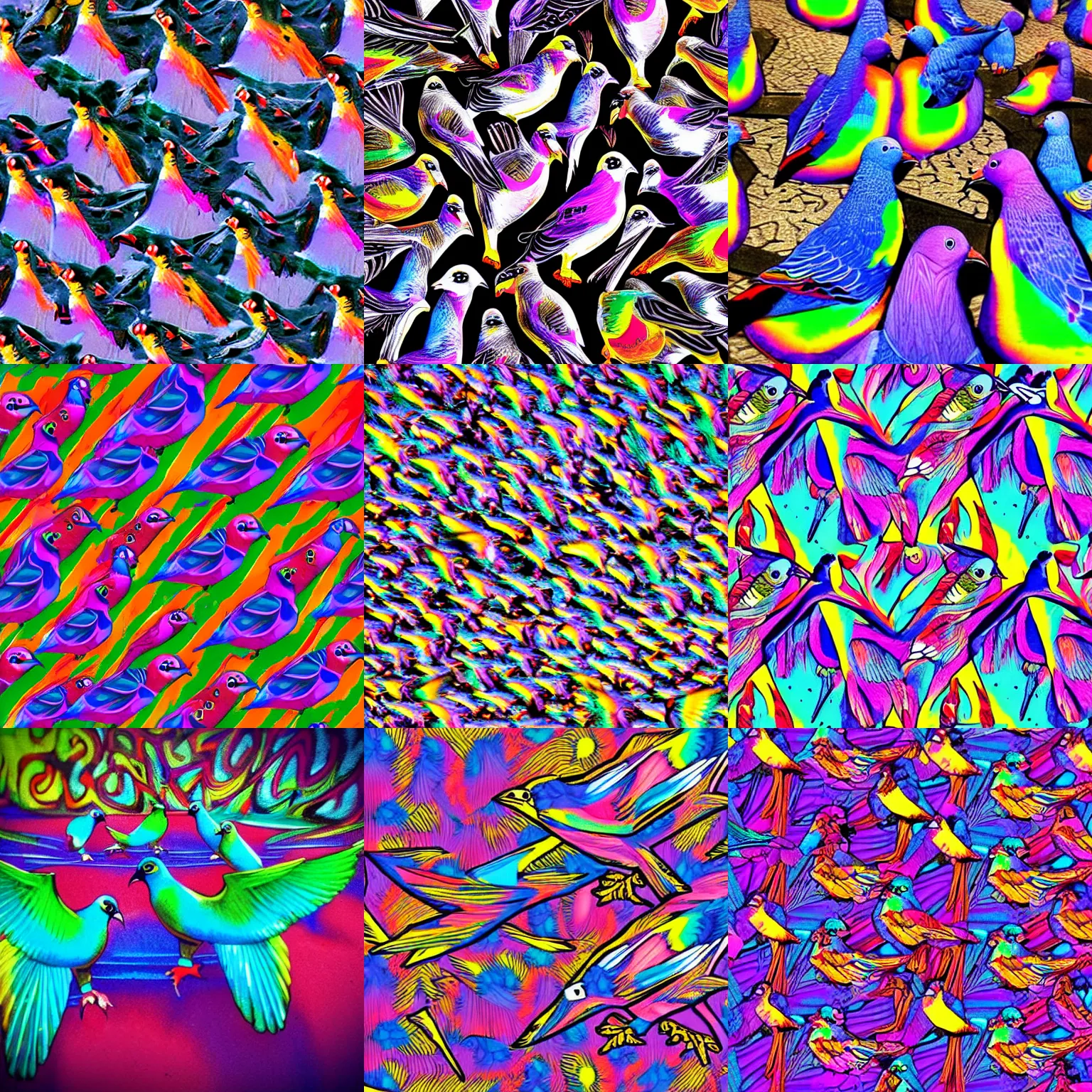 Prompt: pigeons colorful psychedelic