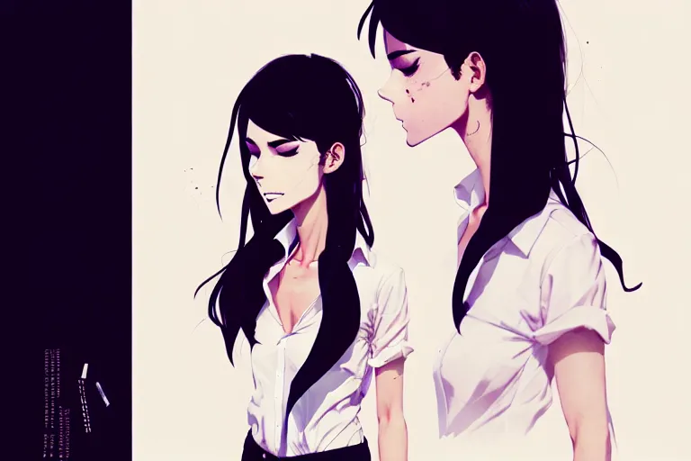 Image similar to a ultradetailed full body portrait of a woman dressed in a white shirt with a tie, by conrad roset, greg rutkowski and makoto shinkai trending on artstation