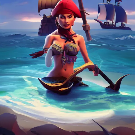 Image similar to jack the pirate mermaid on sea of thieves game avatar hero, behance hd by jesper ejsing, by rhads, makoto shinkai and lois van baarle, ilya kuvshinov, rossdraws global illumination