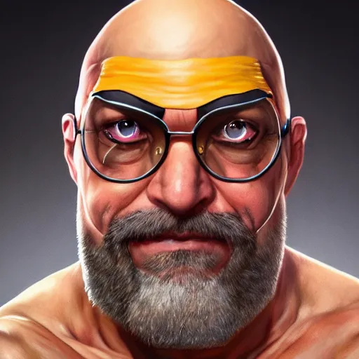 Image similar to david cross as sagat street fighter, wearing one eye patch, 4 k, ultra realistic, detailed focused art by artgerm and greg rutkowski and alphonse mucha