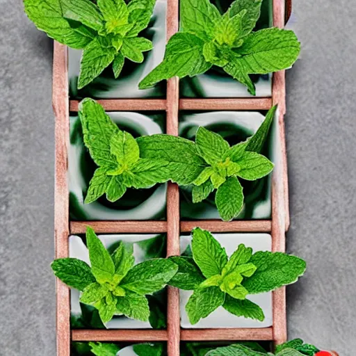 Prompt: spearmint flavored bleachers, with peppermint plants growing all around, as a promotional ad for CERTS mints