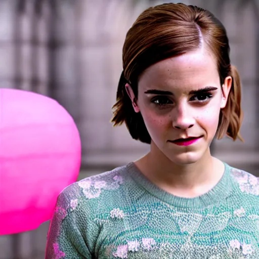 Image similar to emma watson as mr blobby, realistic art, cimenatic, lighting, 8 k