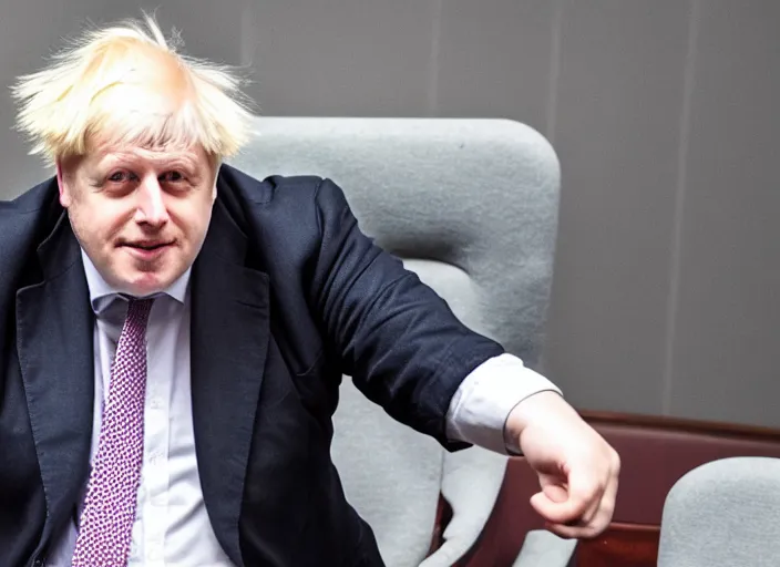Image similar to Photo of Boris Johnson cosplaying as Dr. Eggman from Sonic series, sitting at the parlament meeting, giving an interview, highly detailed, 4k, HQ