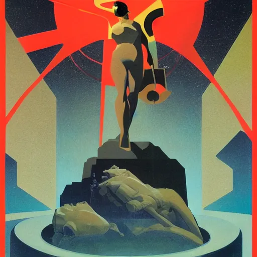 Image similar to Futuristic Soviet Propaganda posters, Vincent Di Fate, minimalistic, hyperrealistic surrealism, award winning masterpiece with incredible details, epic stunning, infinity pool, a surreal vaporwave liminal space, highly detailed, trending on ArtStation, artgerm and greg rutkowski and alphonse mucha, daily deviation, IAMAG, broken giant marble head statue ruins, nightscape, milkyway