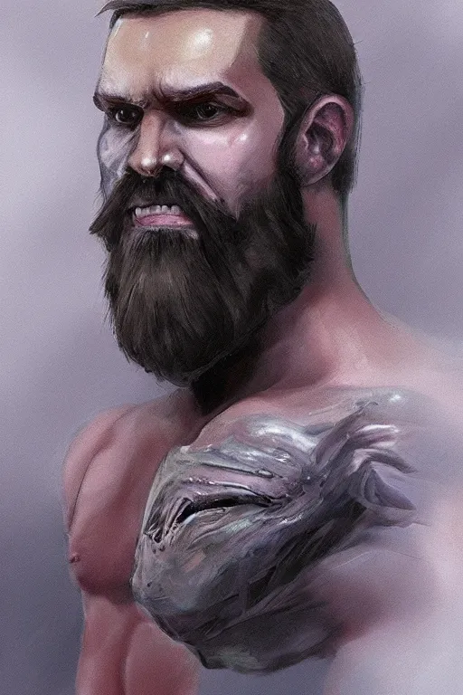 Image similar to portrait from a gay handsome masculine bearded extraterrestrial man, trending on artstation