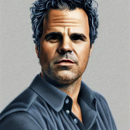 Image similar to portrait of mark ruffalo, highly detailed, centered, solid color background, digital painting