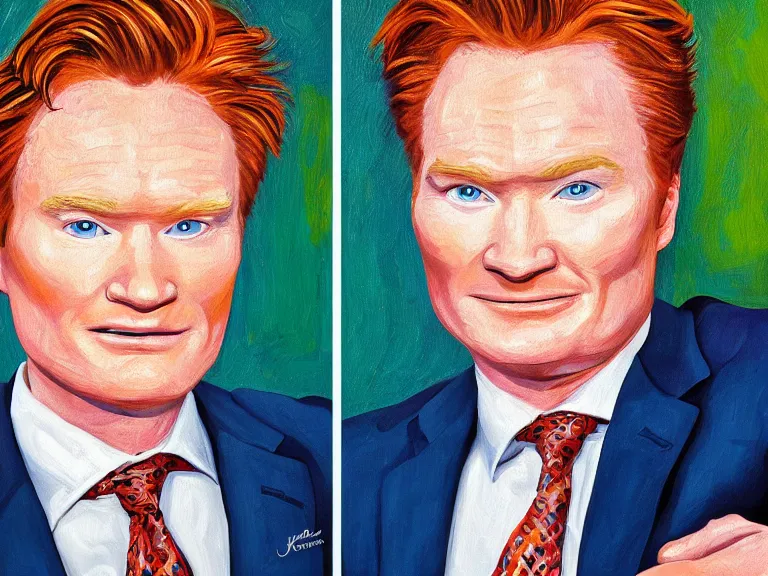 Image similar to close - up portrait of conan o'brien, painting by jose malhoa, high detail, high resolution