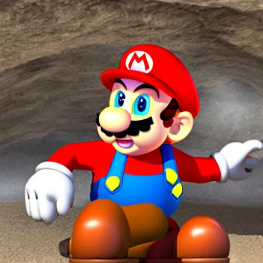 Prompt: mix mario and a rat in a cave