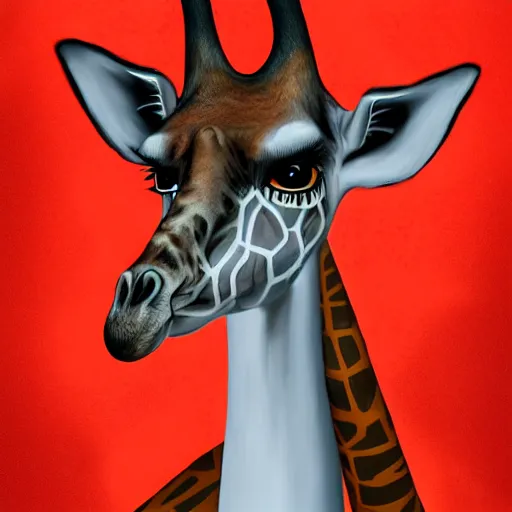 Image similar to Beautiful portrait digital painting, oil painting, anthro anthropomorphic giraffe androgynous , at a lake anarchist anarcho-punk Punk Punk outfit. furaffinity, artstation