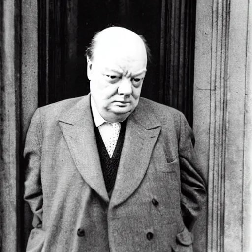 Image similar to a portrait of winston churchill being more hungover than he has ever been before. by arnold newman.