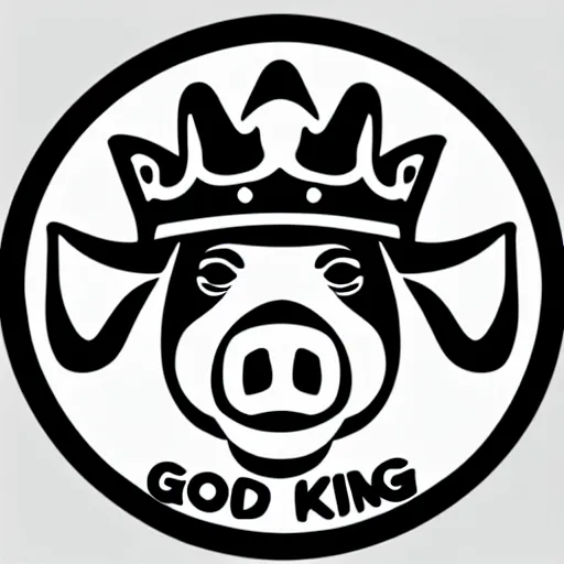 Image similar to good pig king logo Illustrated by Shepard Fairey, H.R. Geiger, black and white, high contrast, high detailed sharp outlines, hyper realistic, vector art