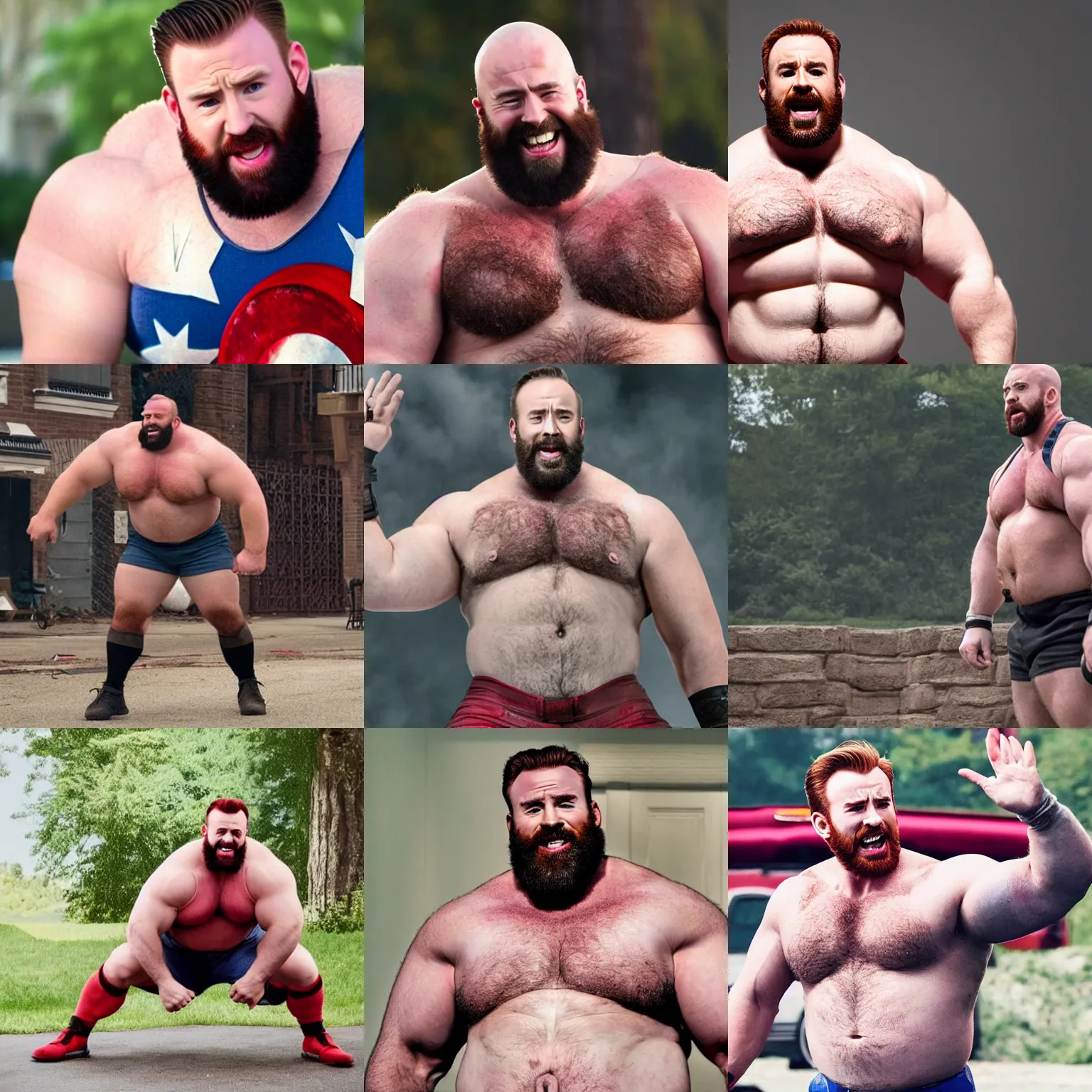 Prompt: chris evans as a big burly padded strongman, wholesome, dad energy, 4 k hd