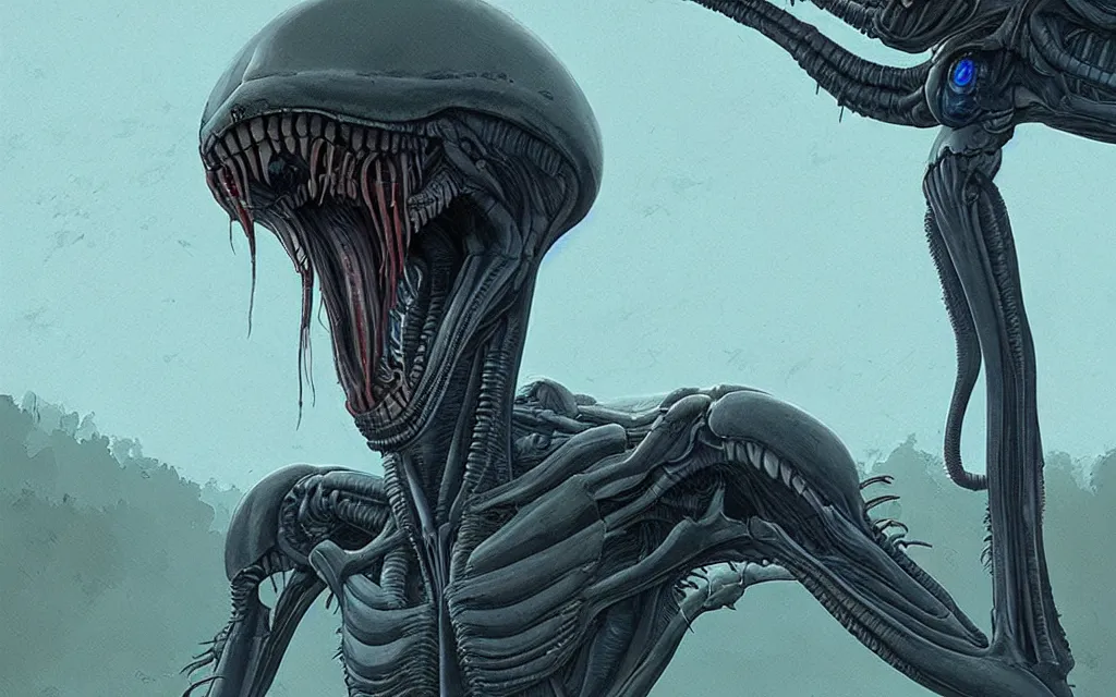Prompt: A Xenomorph from the movie Alien. Digital art, Simon Stålenhag.