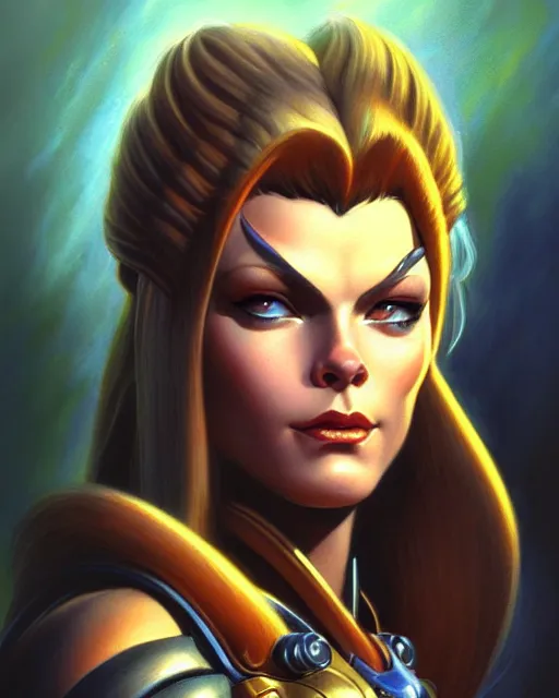Image similar to brigitte from overwatch, fantasy, fantasy art, character portrait, portrait, close up, highly detailed, intricate detail, amazing detail, sharp focus, vintage fantasy art, vintage sci - fi art, radiant light, caustics, by boris vallejo
