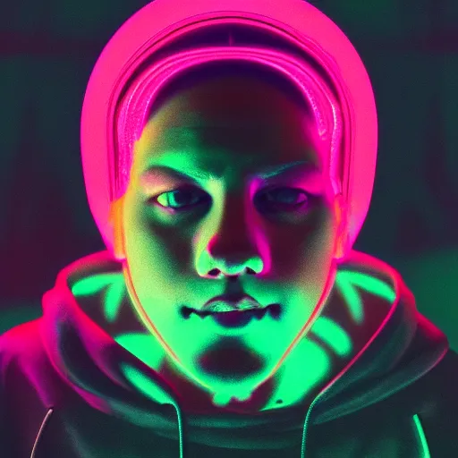 Prompt: python 3 in hoodie, portrait, vaporwave, synthwave, neon, vector graphics, cinematic, volumetric lighting, f 8 aperture, cinematic eastman 5 3 8 4 film, photorealistic