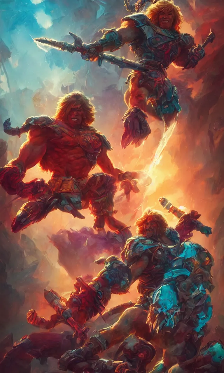 Image similar to movie poster heman by greg rutkowski, vivid color scheme