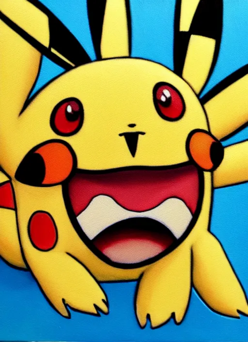 Prompt: a professional oil painting of pokemon pikachu smiling, f / 1. 4, 9 0 mm