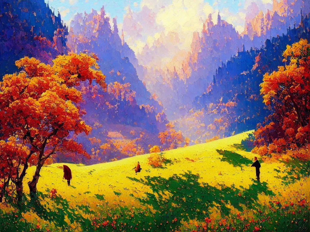 Image similar to majestic nature scenery, breathtaking oil painting by erin hanson, alexi zaitsev, karl spitzweg, craig mullins, award winning, impressionistic