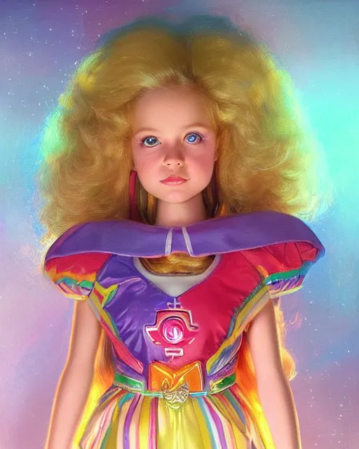 Prompt: rainbow brite portrait | highly detailed | very intricate | symmetrical | whimsical and magical | soft cinematic lighting | award - winning | closeup portrait | barbie doll | painted by donato giancola and mandy jurgens and ross tran | pastel color palette | featured on artstation