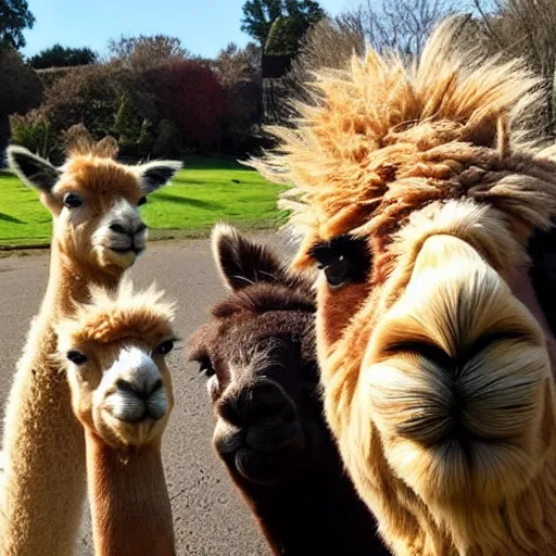 Prompt: photobomb by an alpaca
