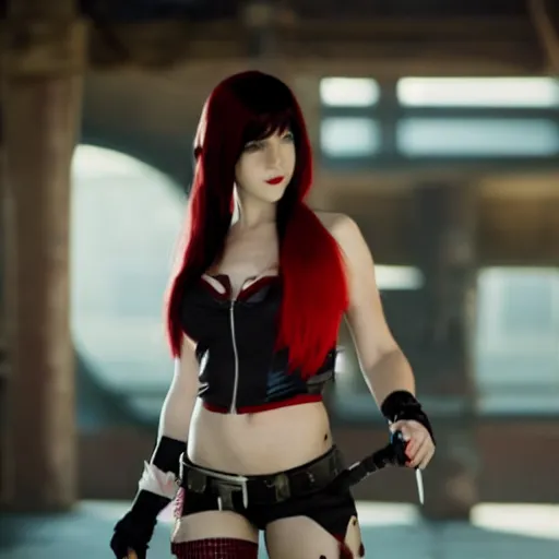 Image similar to Tifa Lockheart as Harley Quinn, Cinematography by Roger Deakins