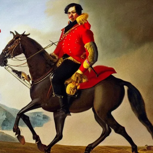 Prompt: Detailed oil painting of napoleon riding a bike