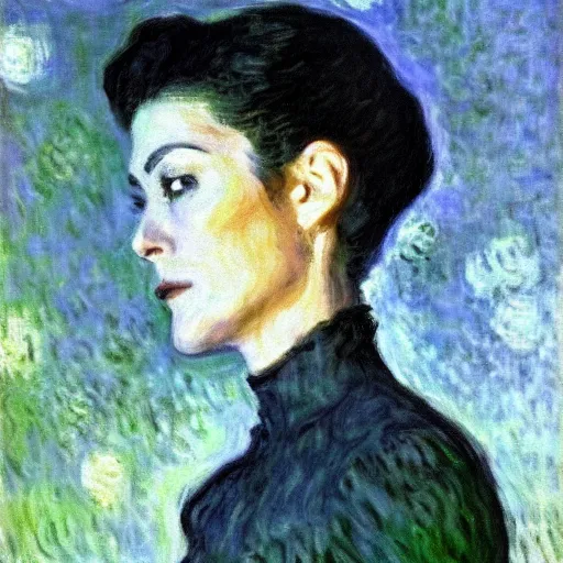 Image similar to Claude Monet, Impressionist Artists, major kira nerys, detailed, ethereal, Cybernetic implant H 768