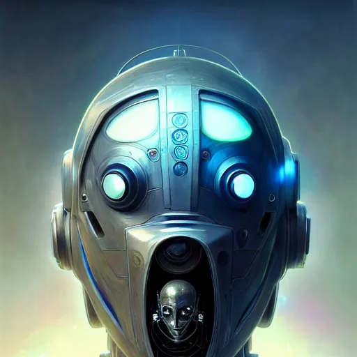 Prompt: low angle portrait shot of a cyberpunk gazmask robot character, intricate, elegant, highly detailed, centered, digital painting, artstation, concept art, smooth, sharp focus, illustration, artgerm, Tomasz Alen Kopera, Peter Mohrbacher, donato giancola, Joseph Christian Leyendecker, WLOP, Boris Vallejo