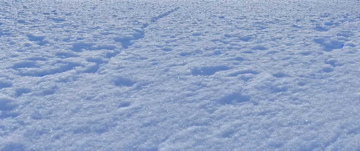 Image similar to extreme closeup hd 8 k hyper detailed photograph of a trail of footsteps in the snow