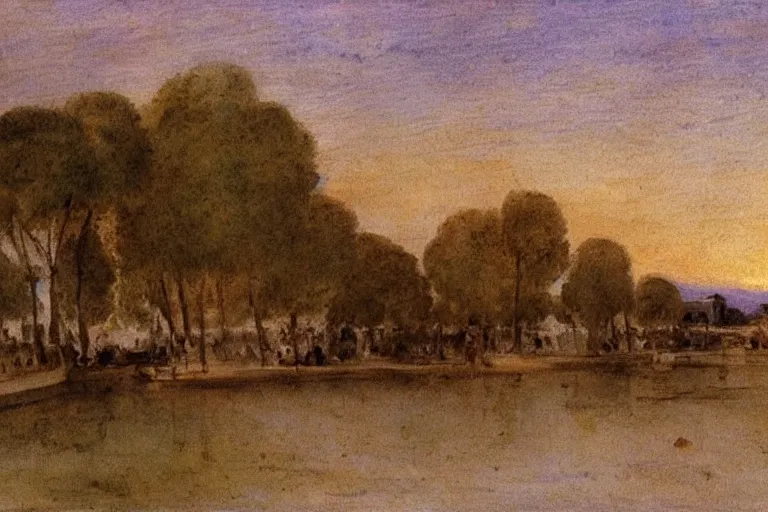 Prompt: watercolor painting of ( la grande motte ) at sunset by watteau