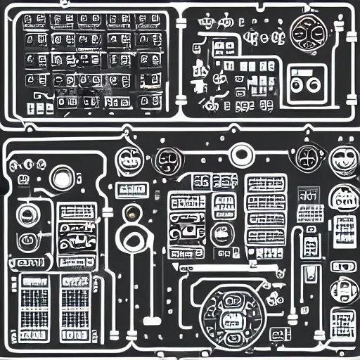 Prompt: vector art of detailed submarine control panel made of motherboards