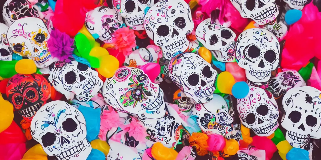 Prompt: a photo of a day of the death birthday party celebration, birthday party, cute, cute, cute table setup, colorfull, sugar skull, kids, child, photo realistic, hyper realistic, detailed, sharp, focused, focused, detailed, sharp, instagram, influencer,