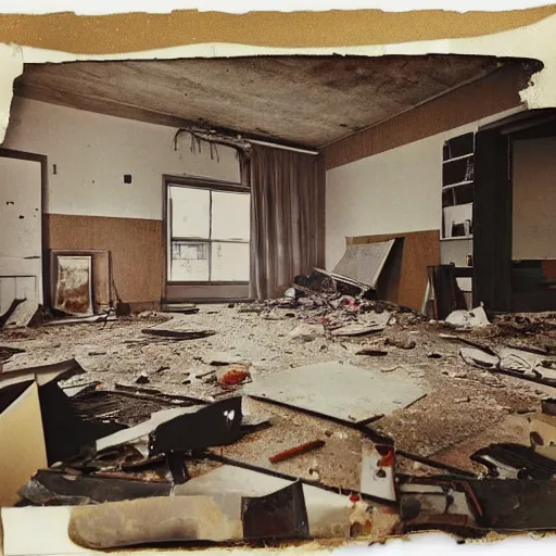 Image similar to The computer art shows a scene of total destruction. A room has been completely wrecked, with furniture overturned, belongings strewn about, and debris everywhere. The only thing left intact is a single photograph on the wall. This photograph is the only evidence of what the room once looked like. It shows a tidy, well-appointed space, with everything in its place. The contrast between the two images is stark, and it is clear that the destruction was complete and absolute. Doom engine, doge by Isaac Levitan, by Guy Billout, by Siya Oum monumental