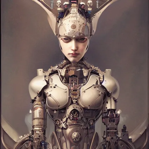 Image similar to ultra realist soft painting of a single attractive cyborg female sillicon skin cyborg armored, curiosities carnival, symmetry accurate features, very intricate details, focus, curvy, artstyle Hiraku Tanaka and Tom Bagshaw, award winning