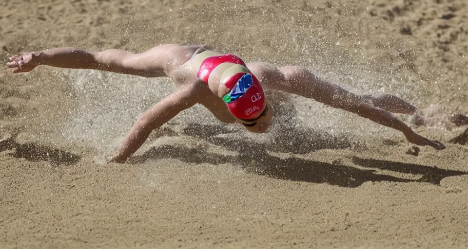 Image similar to olympic swimming in sand instead of water, extremely coherent, motion blur