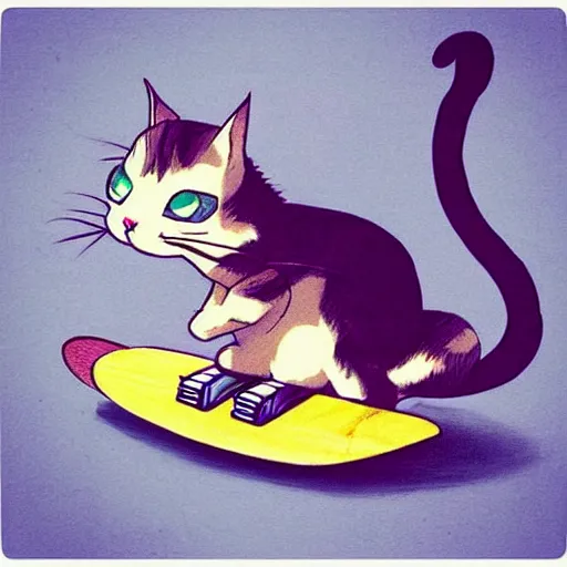 Image similar to “an anime drawing of a cat riding a skateboard in vasastan”