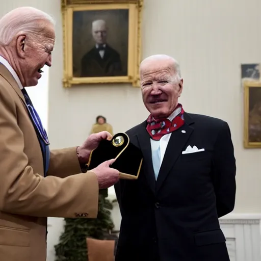 Image similar to Walter White is awarded the Presidential Medal of Freedom from Joe Biden in Breaking Bad