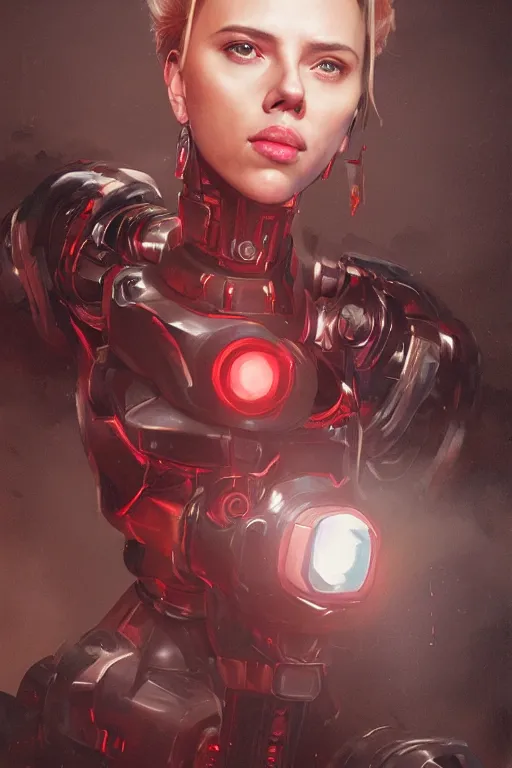 Prompt: a fancy portrait of a Scarlett Johansson as robot by Greg Rutkowski, Sung Choi, Mitchell Mohrhauser, Maciej Kuciara, Johnson Ting, Maxim Verehin, Peter Konig, final fantasy , mythical, 8k photorealistic, cinematic lighting, HD, high details, atmospheric,