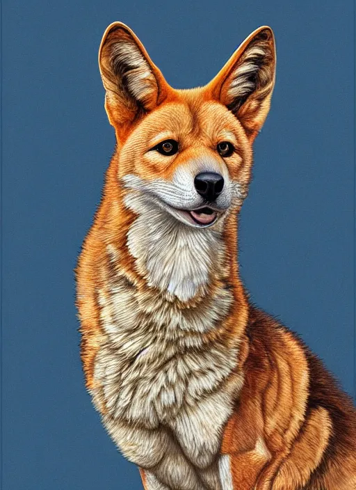 Image similar to portrait of American Dingo, highly detailed, centered, solid color background, digital painting, artstation, concept art, smooth, sharp focus, illustration, artgerm, donato giancola, Joseph Christian Leyendecker, Les Edwards, Ed Repka, WLOP