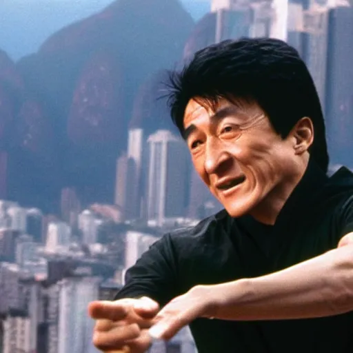 Prompt: a film still of jackie chan getting robbed in rio de janeiro