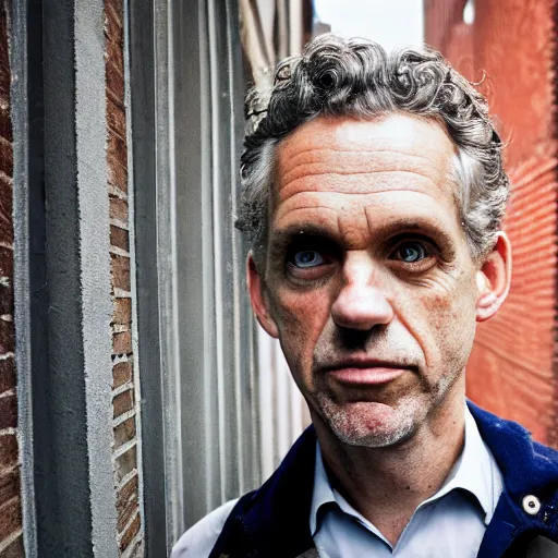 Image similar to closeup portrait of a Jordan Peterson , new york back street , by Steve McCurry and David Lazar, natural light, detailed face, CANON Eos C300, ƒ1.8, 35mm, 8K, medium-format print