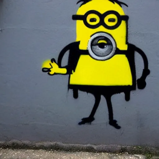 Prompt: Banksy graffiti of a minion,