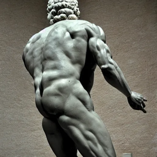 Image similar to benjamin netanyahu as a muscular perfect chiseled marble greek statue, by michelangelo