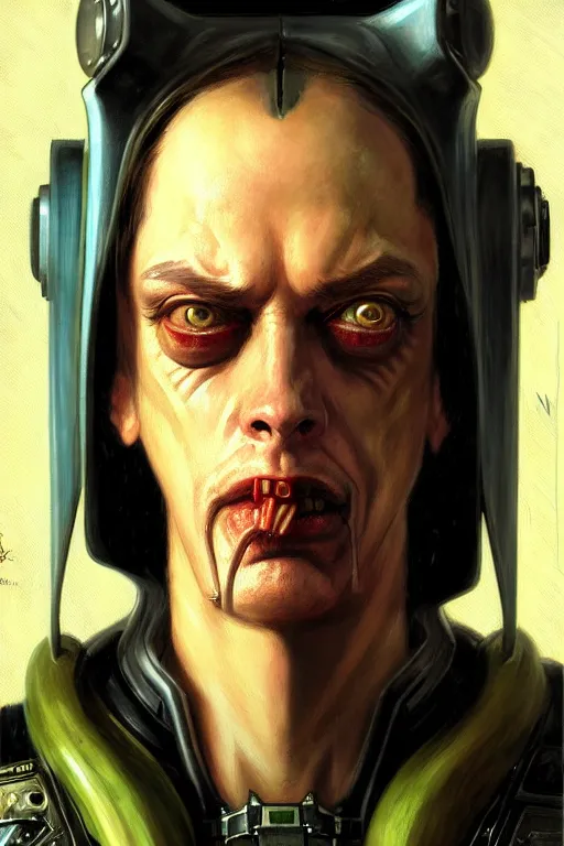 Image similar to character portrait cyberpunk warhammer 4 0 k steve buscemi, character design, painting by gaston bussiere, katsuya terada, frank frazetta, tom of finland, trending on artstation