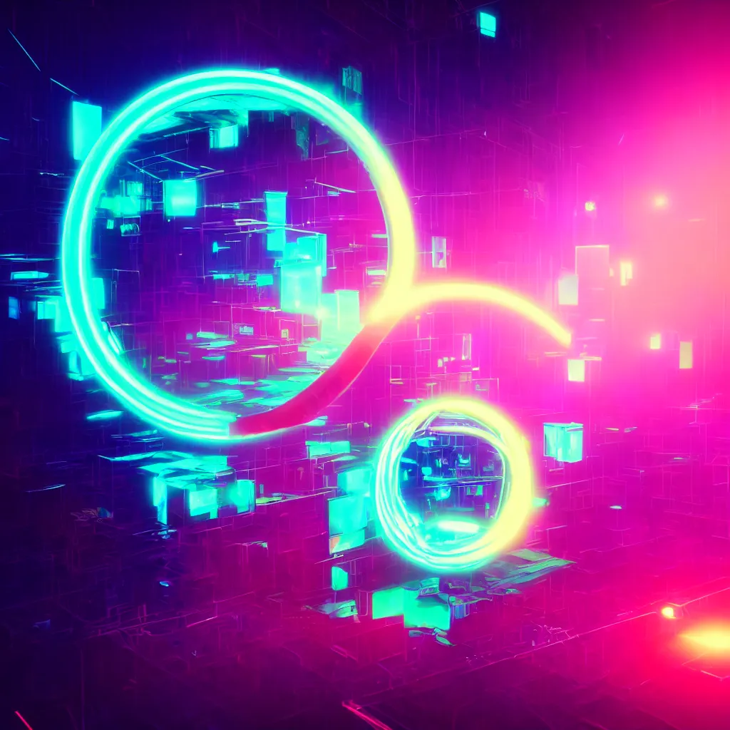 Image similar to warped mirror with neon frame in black hole in cube, psychedelic, futurism, atmospheric, colorful fog, shiny background, cyberpunk, octane render, ultra detailed, 8 k
