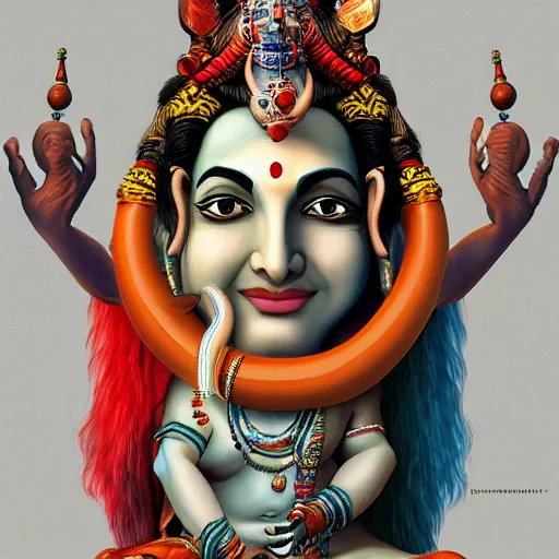 Prompt: lord shiva as dr. waldman, attaching an elephant head on a human body, vivid and colorful, cinematic, highly detailed, artstation